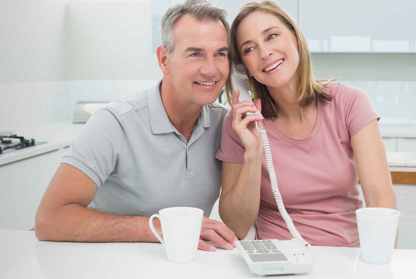 Couple talking on phone